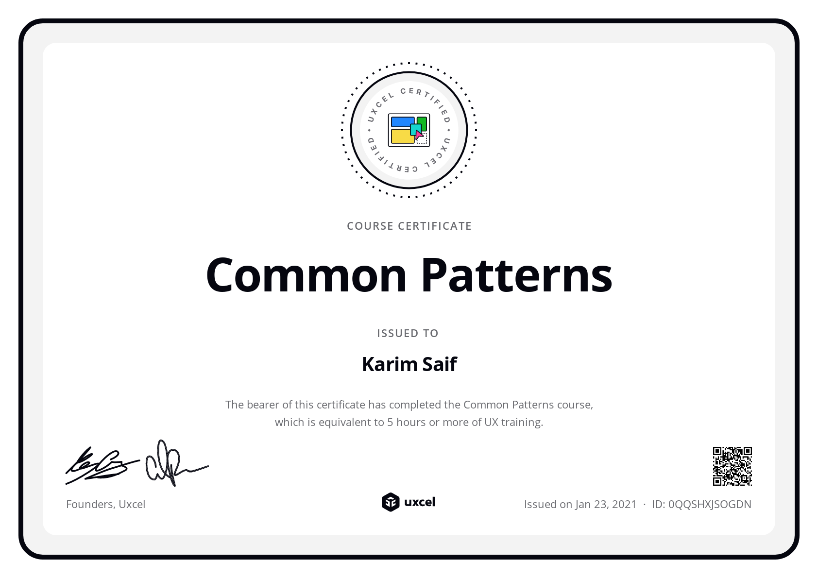 Karim Saif's certificate